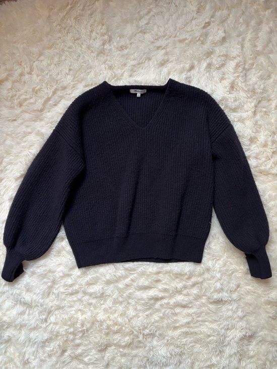 Madewell Sweaters - Madewell Wool Blend V-Neck Sweater Women’s M Dark Navy Chunky Knit